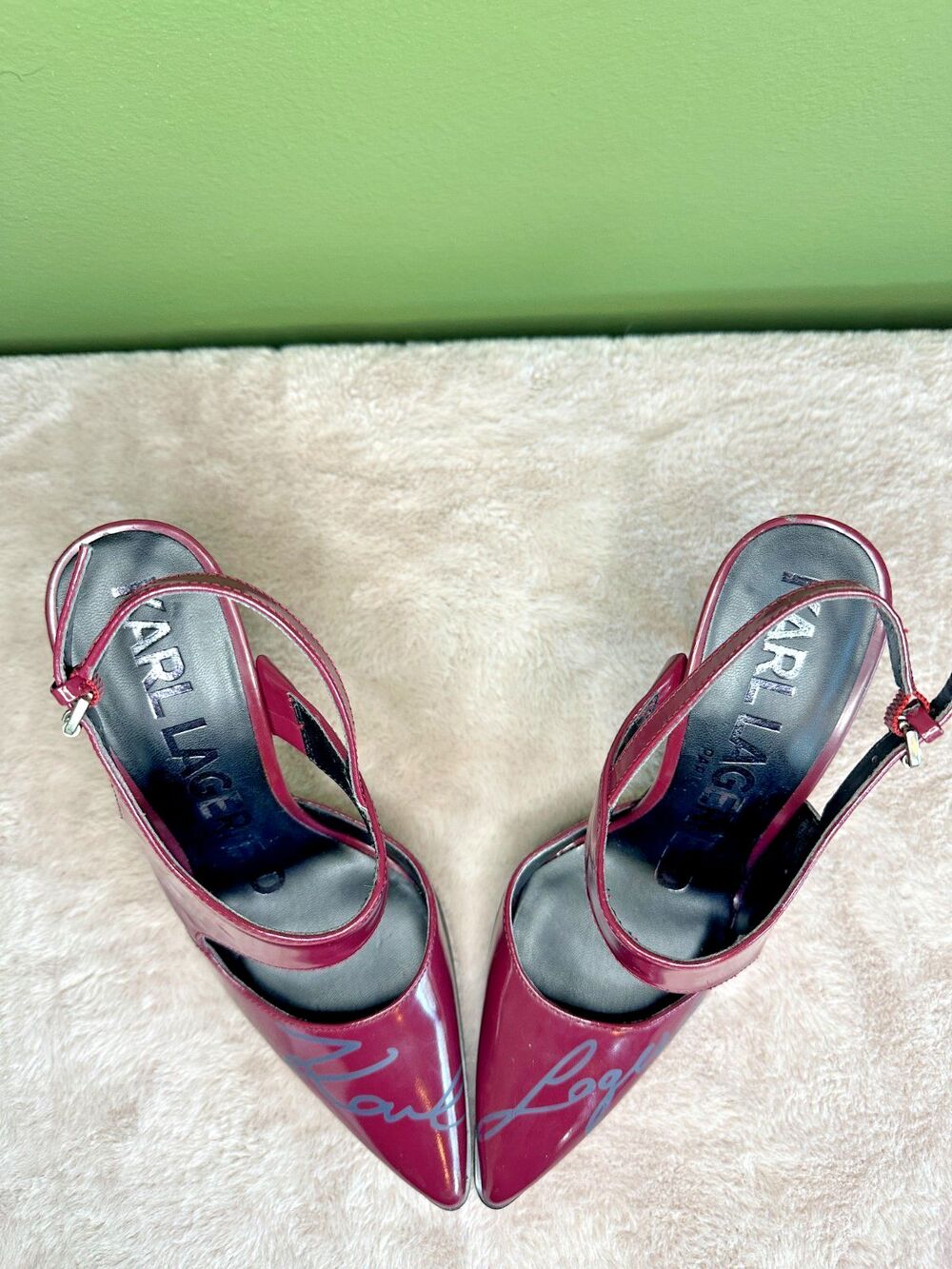 Karl Lagerfeld Oxblood Logo High Heels Sz 7 / 37.5 Streetwear Leather Slingback - Picture 6 of 7